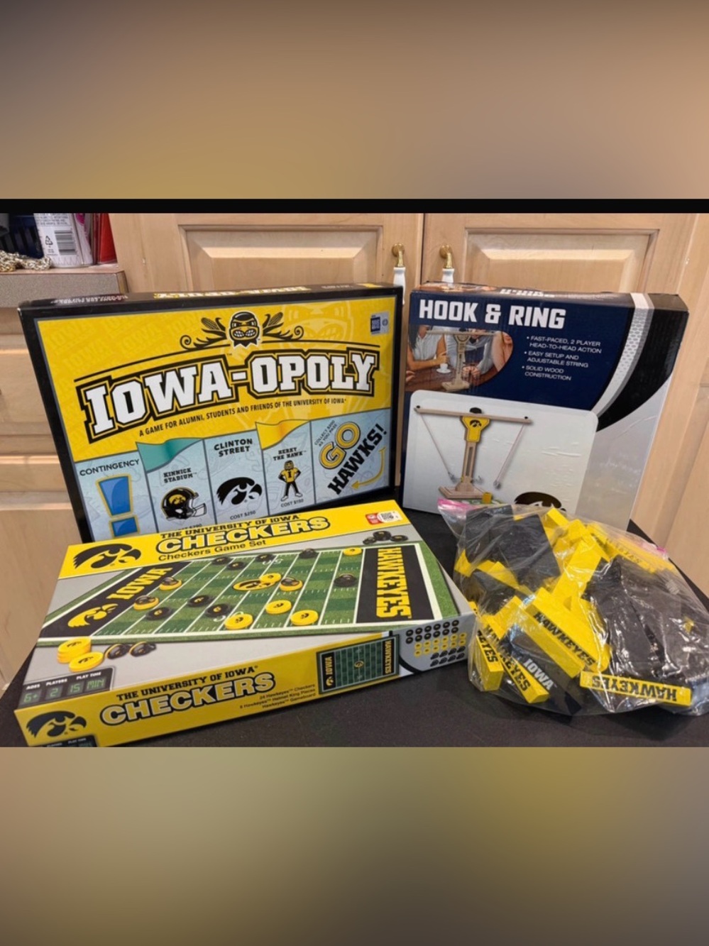 Iowa-Opoly & Hawkeyes Checkers 4 Game Set Bundle - Black & Gold